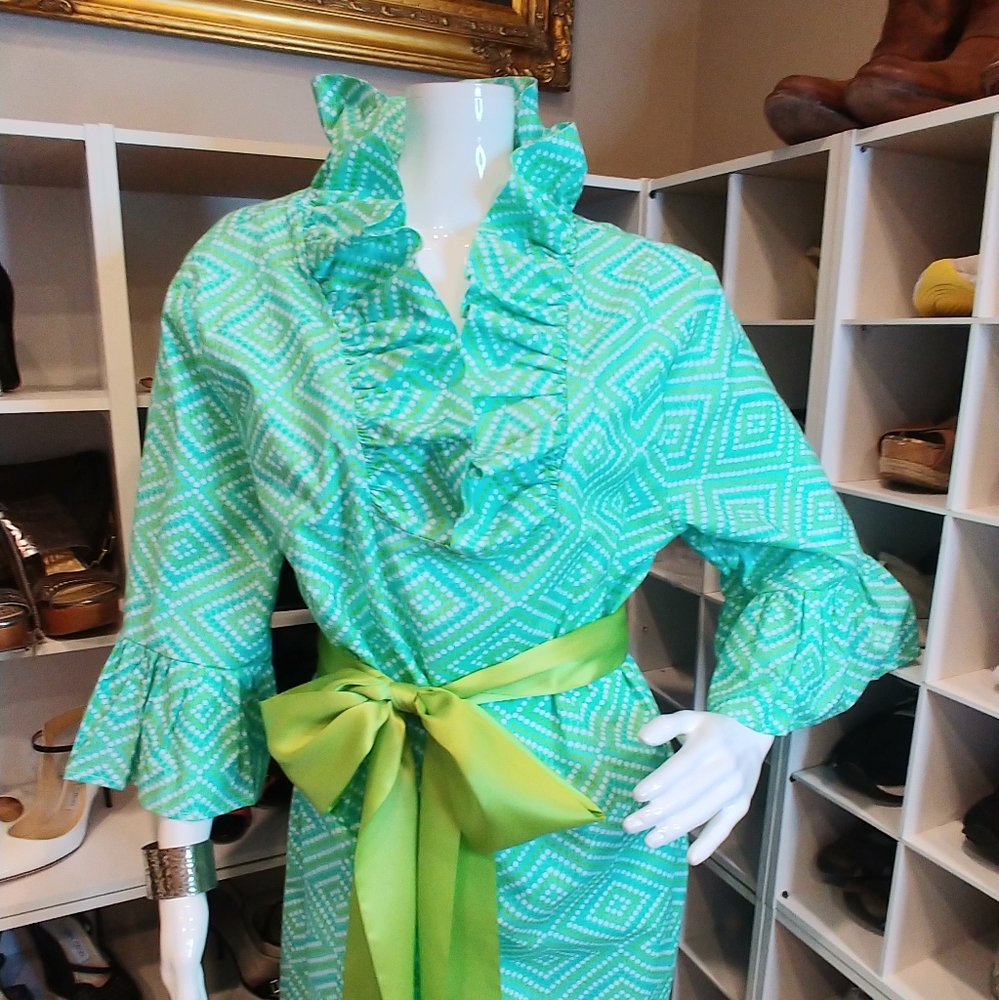 NATTIE MACK RUFFLE BELL SLEEVE DRESS XS, S, L - Picture 2 of 8